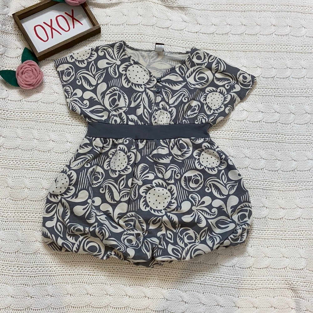 Tea Collection Gray/White Flower Bubble Dress 5